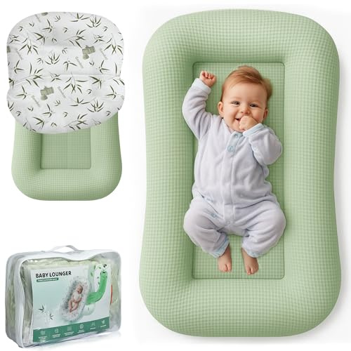 azopesy Baby Lounger for Newborn - Infant Lounger 0-24 Months with Lounger Cover, Adjustable Baby Nest Lounger, Breathable Fabric & 3D Support Newborn Lounger, Portable Newborn Essentials, Green