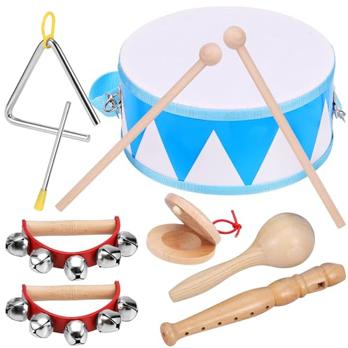 Zourglow Strumenti Musicali Bambini, Giocattoli Musicali Montessori con Maracas Tamburo, Percussioni in Legno per Ragazzi Ragazze, Educativi Interattivo Regalo di Natale e Compleanno