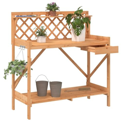 Frdhee Support pour plantes - Banc de fleurs pour l'intérieur - Table de plantation avec treillis - Bois massif marron - Support de plantes pour différents pots de plantes