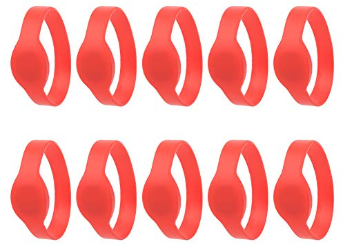 Dioche Pulsera Pulsera de 10 Uds., de Silicona, Tarjeta de Identificación Resistente Al Agua IP68 para Piscinas, Gimnasios y Control de Acceso (rojo)