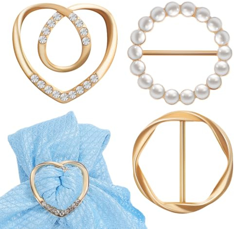 Lalafina Boucle De Ceinture En Pour Femme, 3pcs T-Shirt Clip, Boucle, Anneau Foulard En Soie, Ourlet NœUd Chemise Pince à Cravate, Avec Cristaux Et Perles