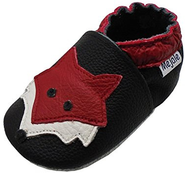Mejale Lauﬂernschuhe Jungen 0–3 Jahre – Leder Babyschuhe mit weicher Rutschfester Sohle, Slip-On Baby Schuhe für Laufanfänger & Kleinkinder Fuchs(6-12 Monate, schwarz,M)