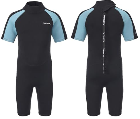 Aunua Kids Wetsuit for Youth Boys Girls, 3mm Shorty Wetsuit for Swimming, Surfing(7036 BlackBlue 16)