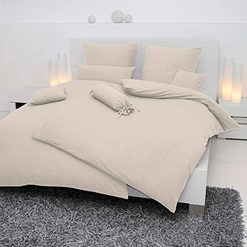 Janine Mako Soft Seersucker Bed Linen Plain Piano 135 x 200 cm and Pillowcase 80 x 80 cm Natural