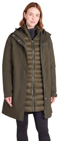 Mountain Warehouse Alaskan Womens 3 in 1 Long Jacket | Ladies Waterproof & Adjustable Raincoat with Hood, Detachable Inner Coat & Taped Seams for Comfort, For Wet Weather & Winter