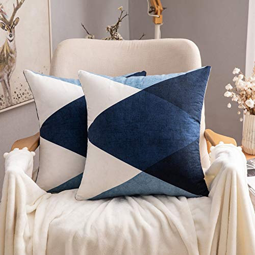MIULEE Kissenbezug Dekorative Geometrische Muster Dekokissen Skandinavisch Sofakissen Kissenhülle Couchkissen Zierkissen Bunt Diamant Modern für Sofa Wohnzimmer Bett 2er Set 45x45 cm Dunkelblau