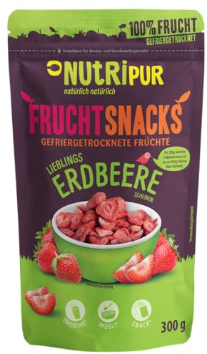 Jordgubbar frystorkade 300 g: torkade jordgubbsskivor obehandlade – frystorkade jordgubbar med ren frukt, full smak: frystorkade bär – torkad frukt