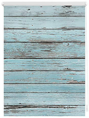 Lichtblick Klemmfix Verdunklungs-Rollo mit Motiv, ohne Bohren, Blickdicht, Seitenzugrollo, Made in Germany, Bretter-Vintage Petrol,60 x 150 cm