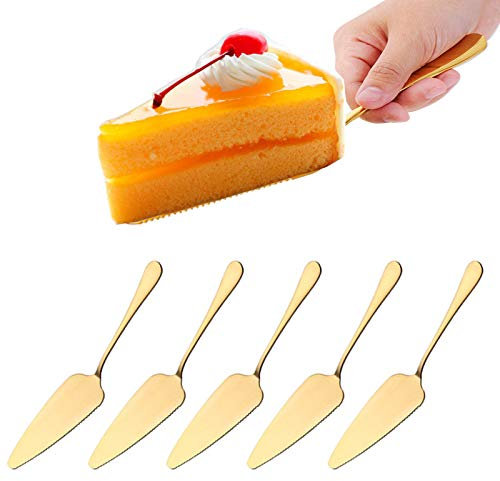 mellystore Paletta per Torta in Acciaio Inox, 5PCS Pala per Torta in Acciaio Inox Lucido, Paletta Torta con Lama Manico, Cake Server, Paletta per Dolci per Cucine, Ristoranti, Feste (Oro)