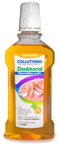 Denthoral, Collutorio Clorexidina 0,05% con Azione Igienizzante e Antiplacca, Aiuta a Prevenire le Carie, Collutorio Con Mentolo e Anetolo, Dona un Alito Fresco, Senza Alcool, 500 ml