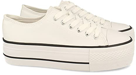 Zapatilla, Comodas, Material Sintetico de Polipiel, Estilo Bamba y Casual, con Plataforma, Cierre de Cordones, Otono Invierno 2021