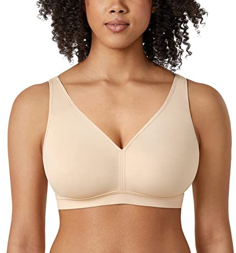AISILIN Non Wired Bras for Women Comfort Wireless Bralette Support Full Coverage Unlined Soft T Shirt Plus Size Bra Beige 34F