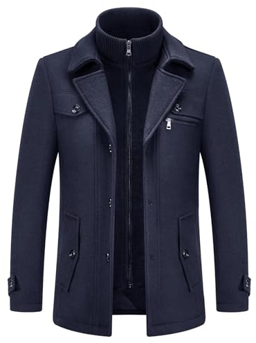 KUDORO Manteau Homme en Laine Chaud pour Hiver Trench Coat Mi-Long Classique Parka Pardessus Caban Slim Fit Élegant Business Décontractée Duffle-Coats Revers Overcoat(Navy,M)