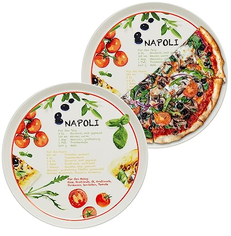 KHG 2er Set Pizzateller, extra groß mit 30cm Durchmesser in Napoli Print, perfekt für Gastro und Zuhause, hochwertiges Porzellan, Spühlmaschinengeeignet & perfekt Stapelbar