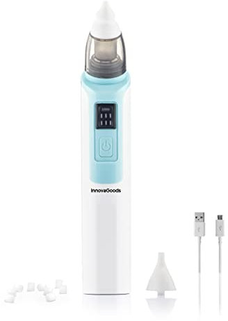 InnovaGoods® Baby Nasensauger, Wiederaufladbare und geräuschlose elektrische Nasensauger, Baby Nasensauger mit weichen Silikondüsen und verschiedenen Formen.