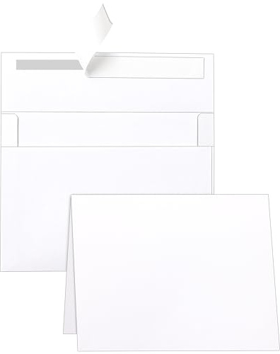 Silunkia White Blank Greeting Cards with Envelopes 5 x 7 Heavyweight Folded White Cardstock and A7 Envelopes Printable Self Seal 20 Packs for Wedding Invitations, Birthday, Thank You Cards, Mailing