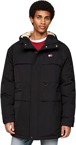 Tommy Jeans Uomo Parka Tech Canvas con Cappuccio, Nero (Black), XXL