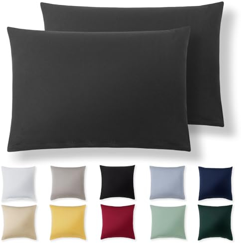 Alreya Kissenbezug 40 x 60 cm (2er Set) - Anthrazit - 100% Jersey Baumwolle - Kissenhülle für Kissen 40x60 cm, Jersey Kopfkissenbezüge, Superweicher Kissenbezüge 40x60 mit Reißverschluss