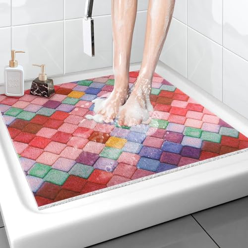 Duschmatte rutschfest 80x80 cm: Weich Komfort Badematte mit Ablauflöchern, PVC-Luffa Massage Antirutschmatte Dusche, Duscheinlage rutschfest für Senioren und Kinder