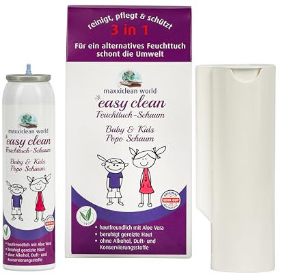 maxxiclean world – easy clean Popo Schaum für Babys - Ersetz bis 300 Feuchttücher Baby - für die empfindliche Babyhaut - Spender und 100ml Feuchttuchschaum - Babypflegeset - Alternative Baby Tücher