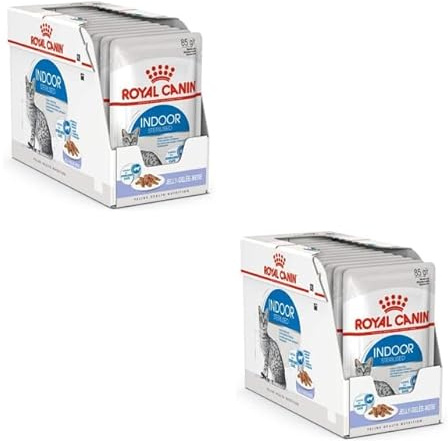 Royal Canin Indoor Sterilised en Gelée | Pack Double | 2 x 12 x 85 g | Aliment Complet pour Chats Adultes Vivant en intérieur | pour Chats stérilisés | Bouchées en gelée