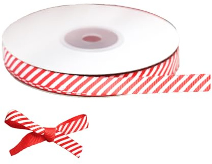 JNAWA Nastro natalizio a righe color menta piperita, con bordo metallico, rosso, WhiteCandy, fai da te, per confezioni regalo, decorazione floreale per le vacanze (20 metri)