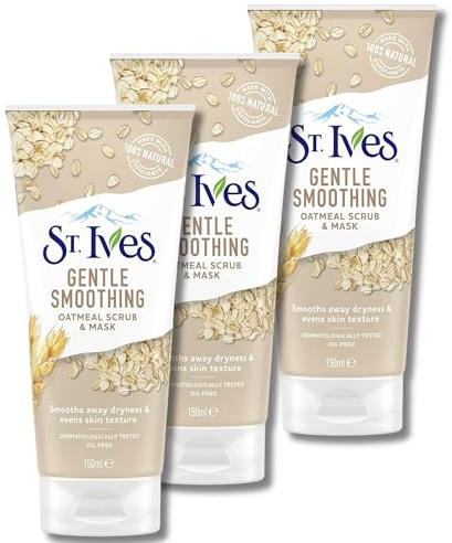 St. Ives Gentle Smoothing Oatmeal Scrub & Mask, 150 ml (Pack of 3) – Nourishing Dual-Action Facial Treatment for Exfoliation and Hydration, Leaving Skin Soft, Radiant, and Visibly Healthy