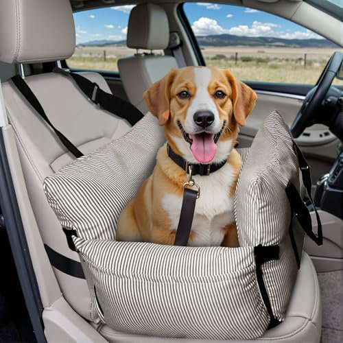 Hundesitz Auto für Kleine/Mittlere Hunde unter 18 kg, Tragbares Autositz Hund mit Sicherheitsgurt und Aufbewahrungstaschen, Waschbarer Hund Booster Autositz, Anti-Rutsch-Boden (Braun, 76 x 52 cm)