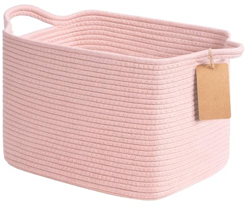 TIMEYARD Aufbewahrungskorb, 33 x 25 x 22.5 cm Korb, Körbe Aufbewahrung, Organizer Körbe, Baumwolle Korb für Regal, Wohnzimmer, Kinderzimmer, Badzimmer, Geschenkkorb Leer, Rosa