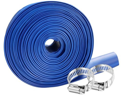 PoolyPoly Tubo Flessibile con 2 Connettori in Metallo, 15 m/Ø 38 mm, Tubo Piatto per Piscina, Giardino, Stagno, Blu