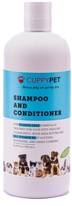CuppyPet Cat & Dog Shampoo & Conditioner | 400ml | Sulfate-Free, Hypoallergenic, pH Balanced | Enriched with Shea Butter & Pro Vitamin B5 | Deep Cleansing, Nourishing & Detangling | Paraben-Free Pet