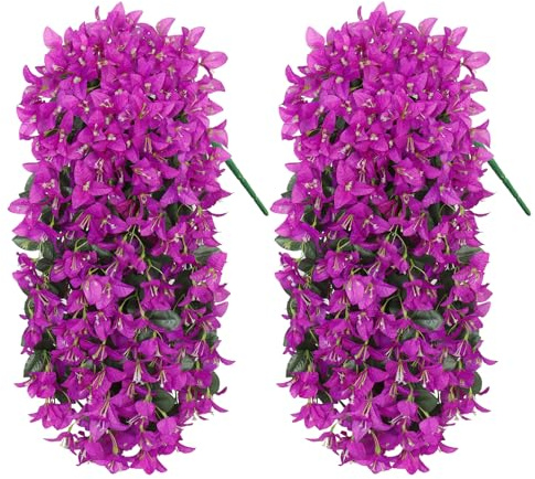 UXORSN 2 Piezas Flores Artificiales Colgantes Plantas Artificial Colgante Exterior Resistentes a los UV Buganvillas Artificiales Enredaderas Artificiales Decorativas para Jardín Balcón,Púrpura