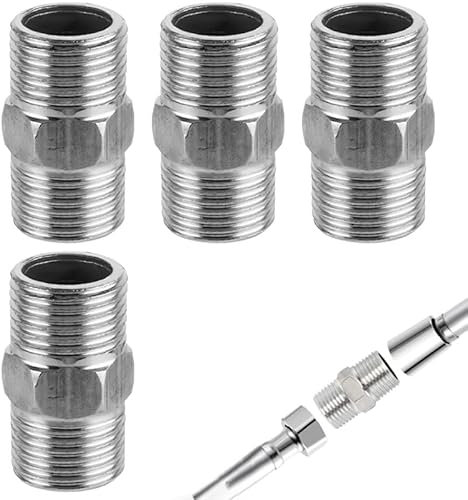 Azlanway Acero inoxidable doble boquilla de 1/2 pulgadas, 4 unidades de adaptadores de manguera de ducha, extensión de rosca, conexión de tubería para tubería de agua, tubería de aire, ducha, grifo