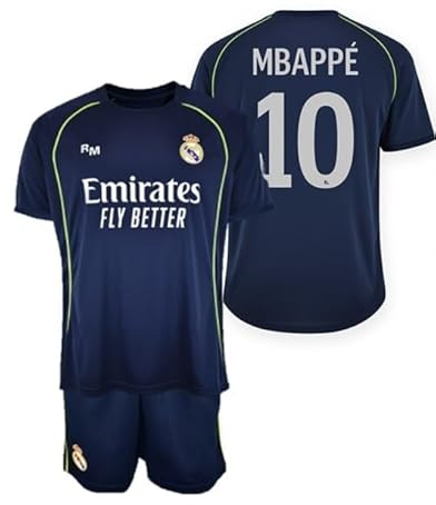 Real Madrid Conjunto Unisex Infantil Camiseta y pantalón de la Segunda equipación Temporada 25/26 - Réplica Oficial con Licencia del Real Madrid - Dorsal 10 MBAPPE talla10