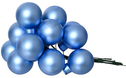 Weihnachtskugeln am Draht Glas 2,5cm x 12 Stück Spiegelbeeren Matt - kleine Dekokugeln - Christbaumschmuck & Weihnachtsdeko - Himmelblau