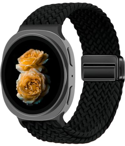 Compatible with Samsung Galaxy Watch 8 40mm 44mm / Watch 8 Classic 46mm, Flettad nylon magnetisk band - Töjbar sportband med one-click design