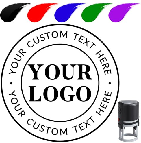 Sellos Automáticos Personalizado Logo, Redondo 32/40/45 mm Sello Personalizado con Logotipo y Texto para Empresas, Tiendas, Oficinas o Particulares