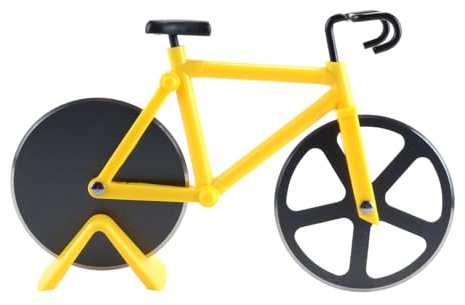 ANCLLO Tagliapizza per Bicicletta, tagliapasta Doppio in Acciaio Inox con Rotella di Taglio affilata e Supporto per Feste in Cucina, Giallo
