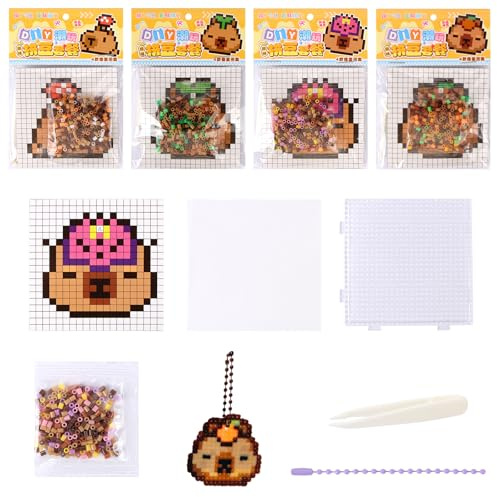LALASTYLE 4pcs Capybara Fuse Beads Set, DIY Fuse Beads Kit, 5mm Iron Beads with Pegboard Tweezers Ironing Paper, Capybara Melty Beads Craft for Keychain Phone Charm, Creative Gift