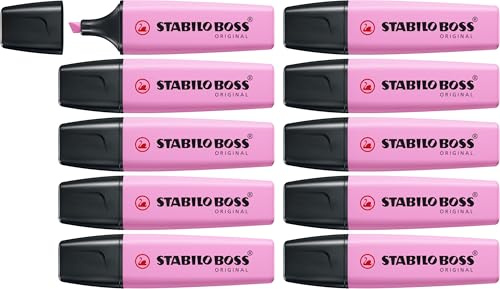 Överstrykningspenna - STABILO BOSS ORIGINAL Pastel ask med 10 Frozen Fuchsia | 10-pack, frische fuchsie