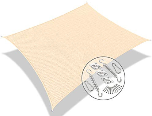 VOUNOT Sonnensegel Rechteckig mit Befestigung Set, Sonnenschutz Atmungsaktiv und UV Schutz, für Balkon Garten Terrasse, 5x3m, Elfenbein