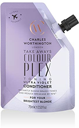 Charles Worthington ColourPlex Toning Violet Conditioner Takeway, Travel Size, Tone and Brighten, Salon Purple Conditioner for Blondes, 75ml