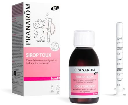 Pranarôm PranaBB Sirop Toux Bio, Calme la toux en protégeant et hydratant la muqueuse, 120 ml