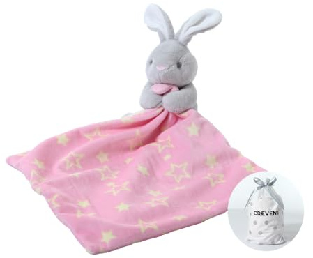 CREVENT Mysig säkerhetsfilt i plysch för baby, kärleksfull för babyflickor med djuransikte, för babyshower / födelsedagspresenter för nyfödda spädbarn, småbarn (kramande kanin)