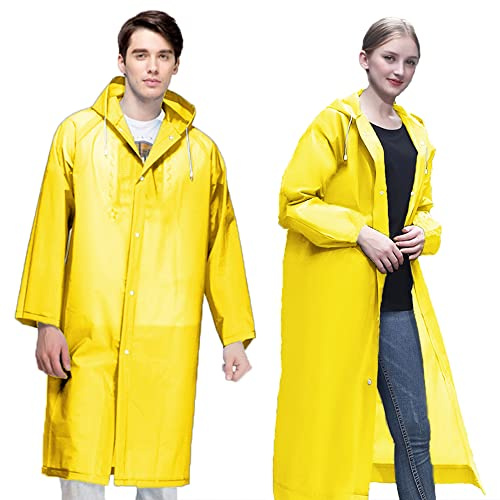 Azeekoom Poncho Impermeabile, 2 Pezzi Riutilizzabile Pioggia Cappotto Impermeabile Coprizaino per Trekking Campeggio Pesca Caccia Escursione(Giallo)