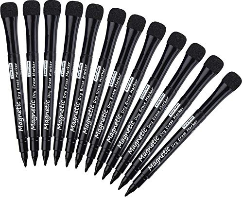 Willingood 12 piezas negro magnético pizarra marcador borrable borrable borrador niños dibujo pluma marcador pizarra rotuladores rotuladores pizarra lápiz para refrigerador oficina escuela suministros