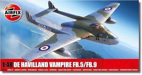 Airfix Model Set - A06108 de Havilland Vampire FB.5/FB.9 Model Building Kit - Plastic Model Plane Kits for Adults & Children 8+, Set Includes Sprues & Decals - 1:48 Scale Model