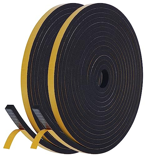 flintronic Dichtungsband für Türen Fenster 10mm(B) x6mm(D)10m(L) Selbstklebend Schaumstoffband Türdichtung Fenster, Gummidichtung für Kollision Siegel Schalldämmung Schwarz (2 Rollen je 5m lang)