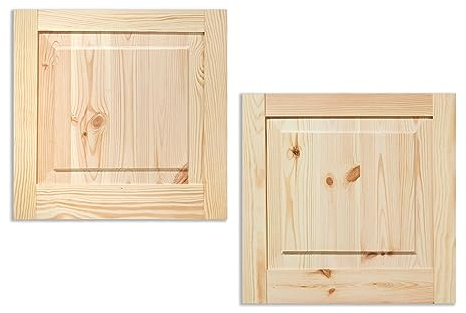 Kassettentür Schranktür Holz RUSTIKAL | 39,5 x 39,4 cm 2-er Pack Set | unbehandelte Holztür aus Kiefernholz im Kolonialstil und Markflecken als Raumteiler Schiebetür für Regale, Schränke, Möbel