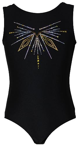 GymStern Gymnastikanzug Sterne Lycra Mädchen Turnanzug Kurzarm Kinder Turnbody kurzärmlich, Größe:146/152, Farbe:Lycra in Schwarz/JUWEL